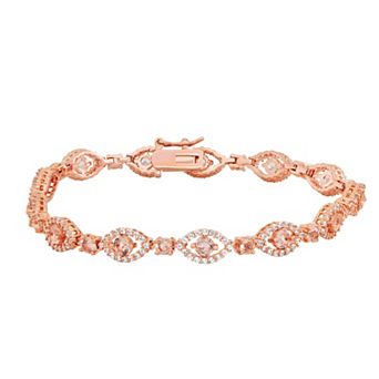 Classic Treasures 14k Rose Gold Over Silver Pink Quartz Doublet & Lab-Created White Sapphire Bracelet