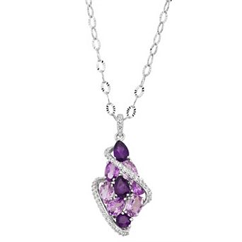 Classic Treasures Sterling Silver Amethyst & Lab-Created White Sapphire Cluster Pendant Necklace