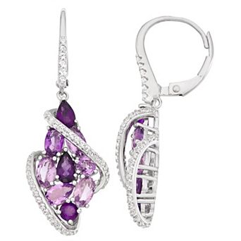 Classic Treasures Sterling Silver Amethyst & Lab-Created White Sapphire Cluster Floral Earrings