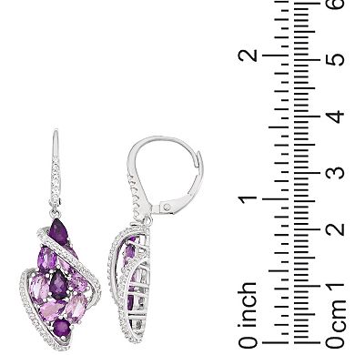 Classic Treasures Sterling Silver Amethyst & Lab-Created White Sapphire Cluster Floral Earrings