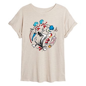 Juniors' Dr. Seuss Cat In The Hat Mess Oversized Tee