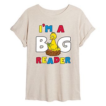 Juniors' Sesame Street Big Bird Big Reader Oversized Tee