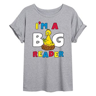 Juniors' Sesame Street Big Bird Big Reader Oversized Tee