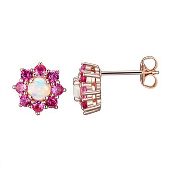 Classic Treasures 14k Rose Gold Over Silver Lab-Created White Opal, Lab-Created Ruby & Lab-Created Pink Sapphire Stud Earrings