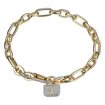 Classic Treasures 18k Gold Over Silver Lab Created White Sapphire Lock Charm Bracelet