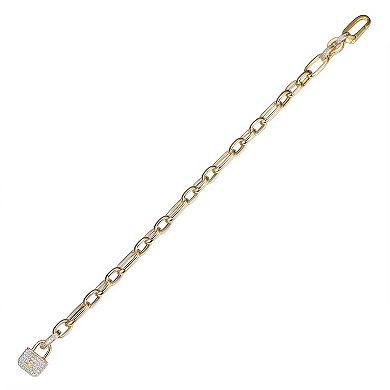 Classic Treasures 18k Gold Over Silver Lab Created White Sapphire Lock Charm Bracelet