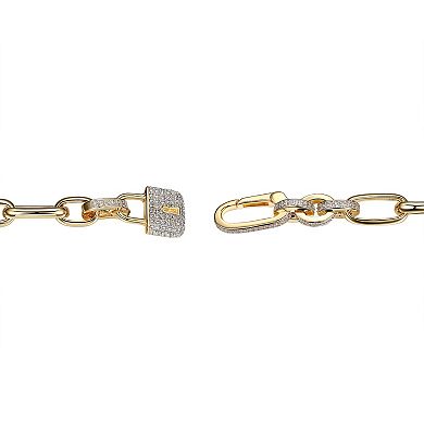 Classic Treasures 18k Gold Over Silver Lab Created White Sapphire Lock Charm Bracelet