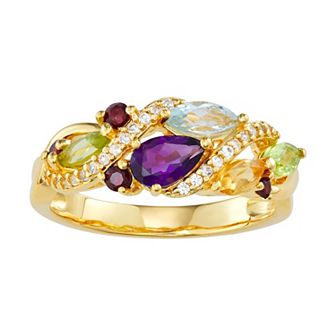 Classic Treasures 14k Gold Over Silver Multi Gemstone Cluster Ring