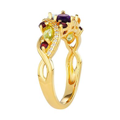 14k Gold Over Silver Multi Gemstone Cluster Ring