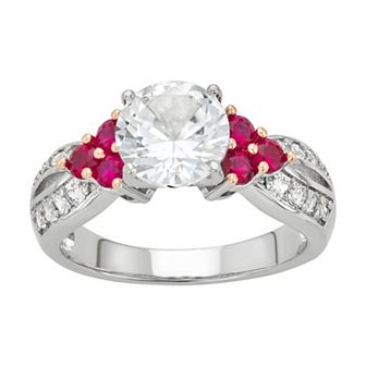 Classic Treasures Sterling Silver Lab-Created White Sapphire & Lab-Created Ruby Ring
