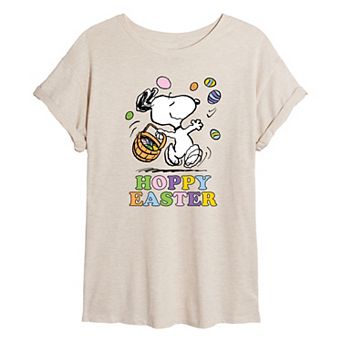 Juniors' Peanuts Snoopy Hoppy Easter Oversized Tee