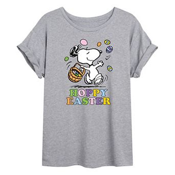 Juniors' Peanuts Snoopy Hoppy Easter Oversized Tee