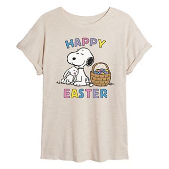 Juniors' Peanuts Snoopy Happy Easter Oversized Tee