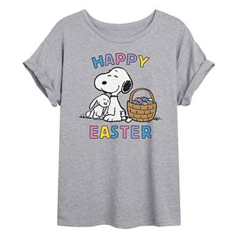 Juniors' Peanuts Snoopy Happy Easter Oversized Tee