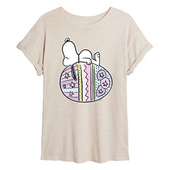 Juniors' Peanuts Snoopy Easter Egg Oversized Tee