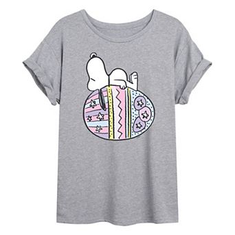 Juniors' Peanuts Snoopy Easter Egg Oversized Tee