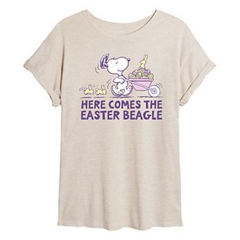 Juniors' Peanuts Snoopy Easter Beagle Oversized Tee
