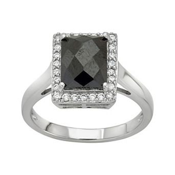 Classic Treasures Sterling Silver Black Spinel & Lab-Created White Sapphire Halo Ring