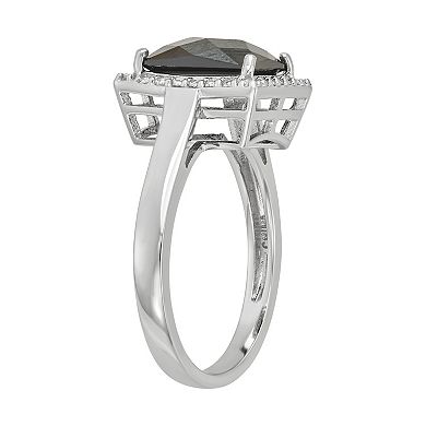 Classic Treasures Sterling Silver Black Spinel & Lab-Created White Sapphire Halo Ring