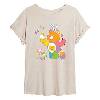 Juniors' Care Bears Painting Easter Eggs Oversized Tee
