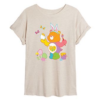 Juniors' Care Bears Painting Easter Eggs Oversized Tee