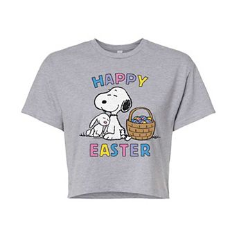 Juniors' Peanuts Snoopy Happy Easter Cropped Tee