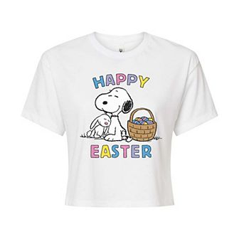Juniors' Peanuts Snoopy Happy Easter Cropped Tee