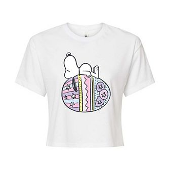 Juniors' Peanuts Snoopy Easter Egg Cropped Tee