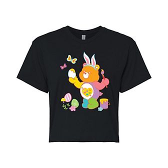 Juniors' Care Bears Painting Easter Eggs Cropped Tee
