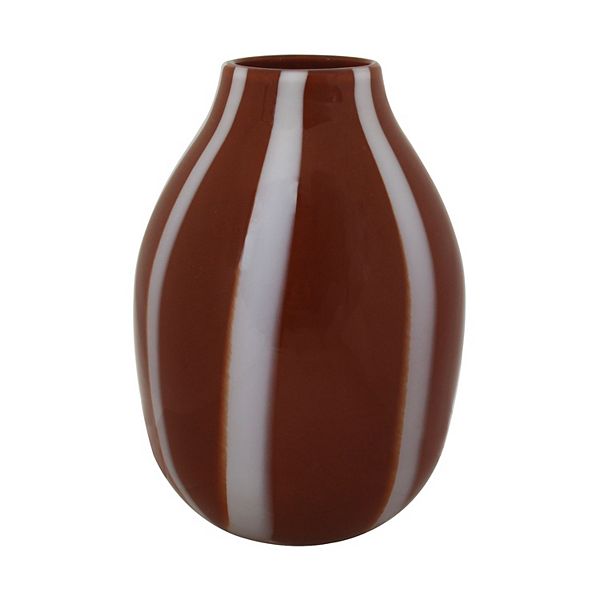 Everyday Decor Striped Plum Shape Glass Vase Table Decor - Multi
