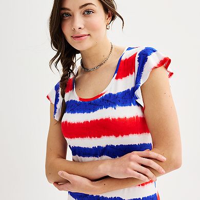 Juniors' Freshman 1996 Tie Dye Stripe Americana Mini T-Shirt Dress