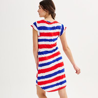 Juniors' Freshman 1996 Tie Dye Stripe Americana Mini T-Shirt Dress
