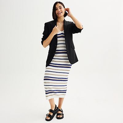 Juniors' Freshman 1996 Sleeveless Striped Crochet V-Neck Midi Dress