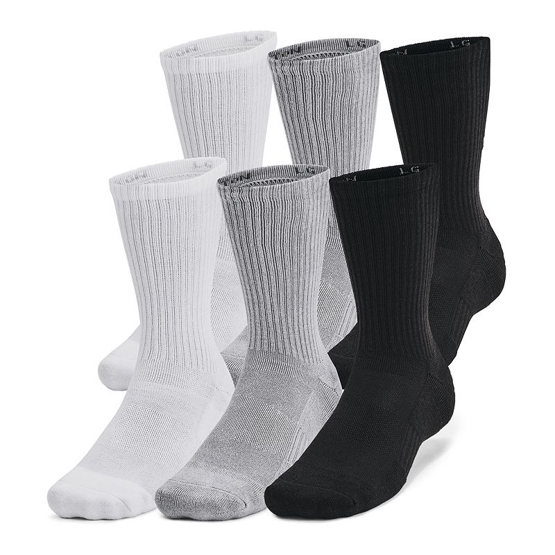 Men's Under Armour Training Cotton 6-Pack Crew Socks, Size: 9-13, Gray Team