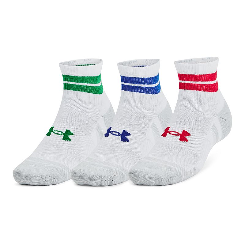 Under Armour Performance Tech 3-Pack Quarter Socks, Men's, Size: Large, White Red