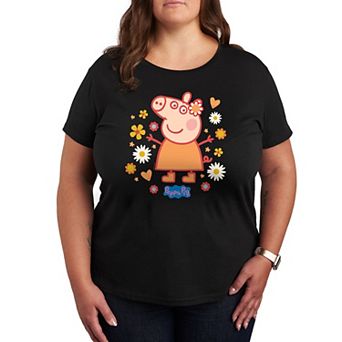Plus Peppa Pig With Flowers Graphic Tee