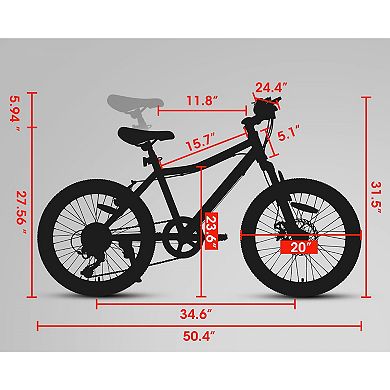 20" Mountain Bike For Kids, Shimano 7 Speed Mountain Bicycle For Boys And Girls