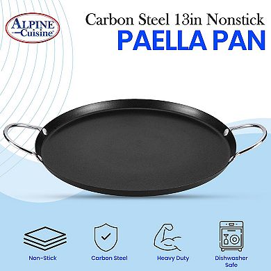 Alpine Cuisine Nonstick Round Paella Pan 13" Black Carbon Steel Paella Pan Versatile Kitchen Pan