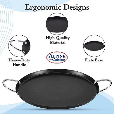 Alpine Cuisine Nonstick Round Paella Pan 13" Black Carbon Steel Paella Pan Versatile Kitchen Pan