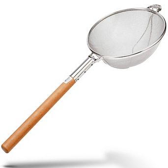 Alpine Cuisine Stainless Steel Strainer 12-inch With Durable Mesh & Sturdy Wood Handle