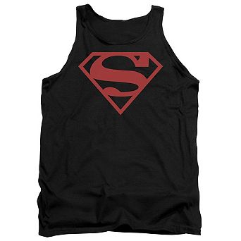 Superman Red On Black Shield Adult Tank Top