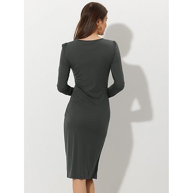 Women's Tunic Dresses Casual Ruched Side Button Decor Knit Dress