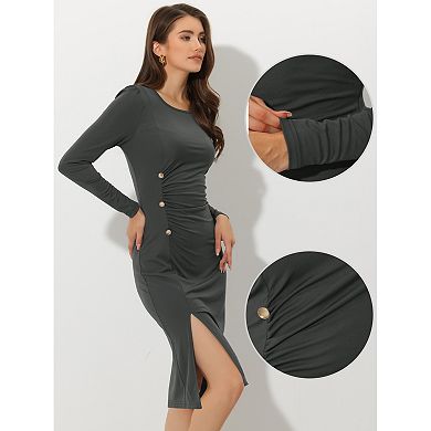 Women's Tunic Dresses Casual Ruched Side Button Decor Knit Dress