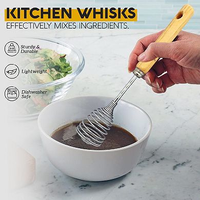 Alpine Cuisine Stainless Steel Wire Whisk 11 Inch With Ergonomic Wood Handle, Baking & Deglazing