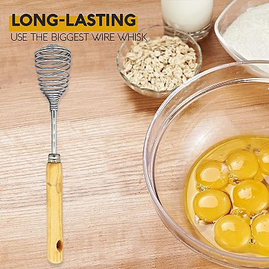 Alpine Cuisine Stainless Steel Wire Whisk 11 Inch With Ergonomic Wood Handle, Baking & Deglazing