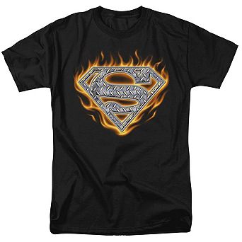 Superman Steel Fire Shield Short Sleeve Adult T-shirt