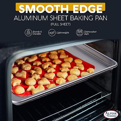 Alpine Cuisine Professional Full Aluminum Cookie Sheet 18x26-inch - Rimmed Baking Sheets For Oven