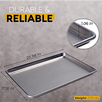 Alpine Cuisine Professional Full Aluminum Cookie Sheet 18x26-inch - Rimmed Baking Sheets For Oven