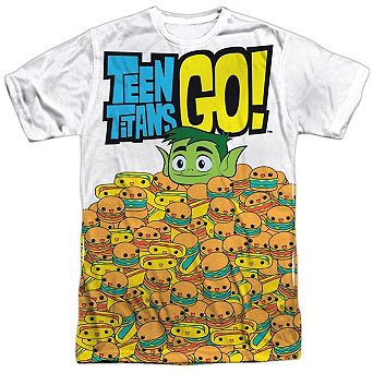 Teen Titans Go Burgers & Dogs Short Sleeve Adult Poly Crew T-shirt