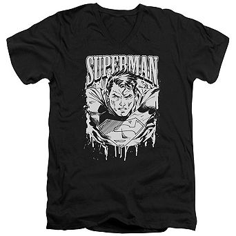 Superman Super Metal Short Sleeve Adult V Neck T-shirt